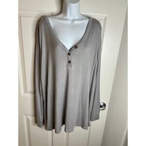 St. John's Bay Women's Thin Knit Long Sleeve V-Neck Top Grey NEW ~ Size 3X
